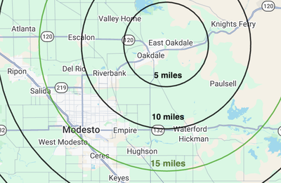 Service Area subset map - Oakdale + nearby